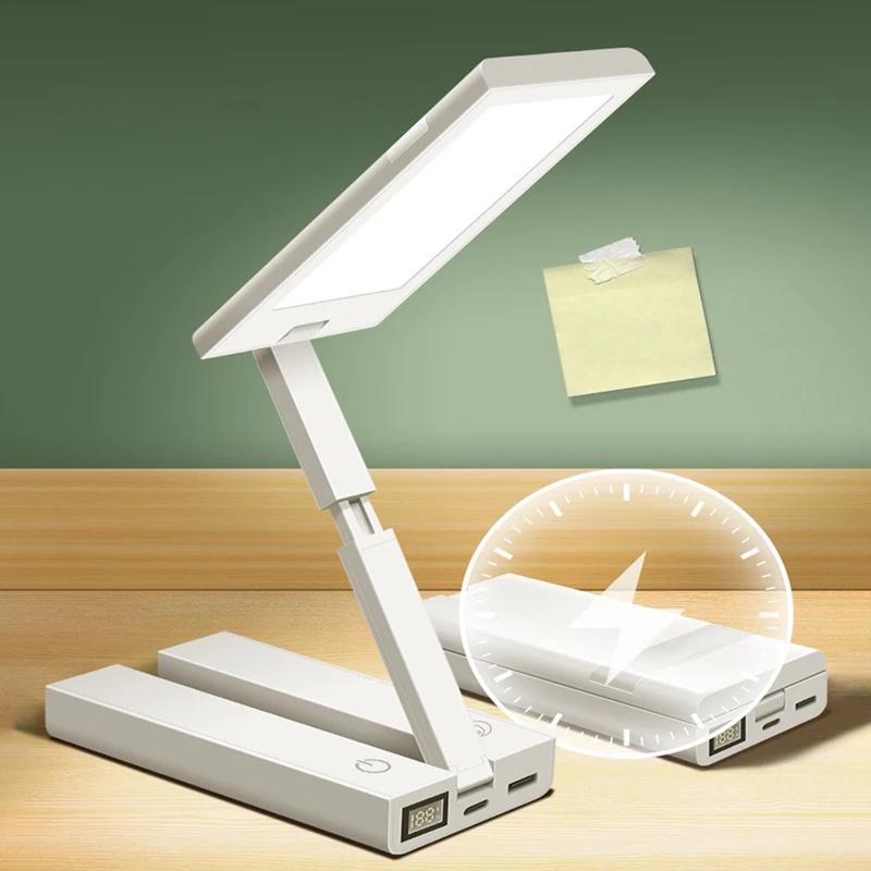 Imagem -04 - Portátil Dobrável Led Desk Lamp com Relógio Usb tipo de Carregamento Economia de Energia Recarregável Luz de Leitura 6000mah