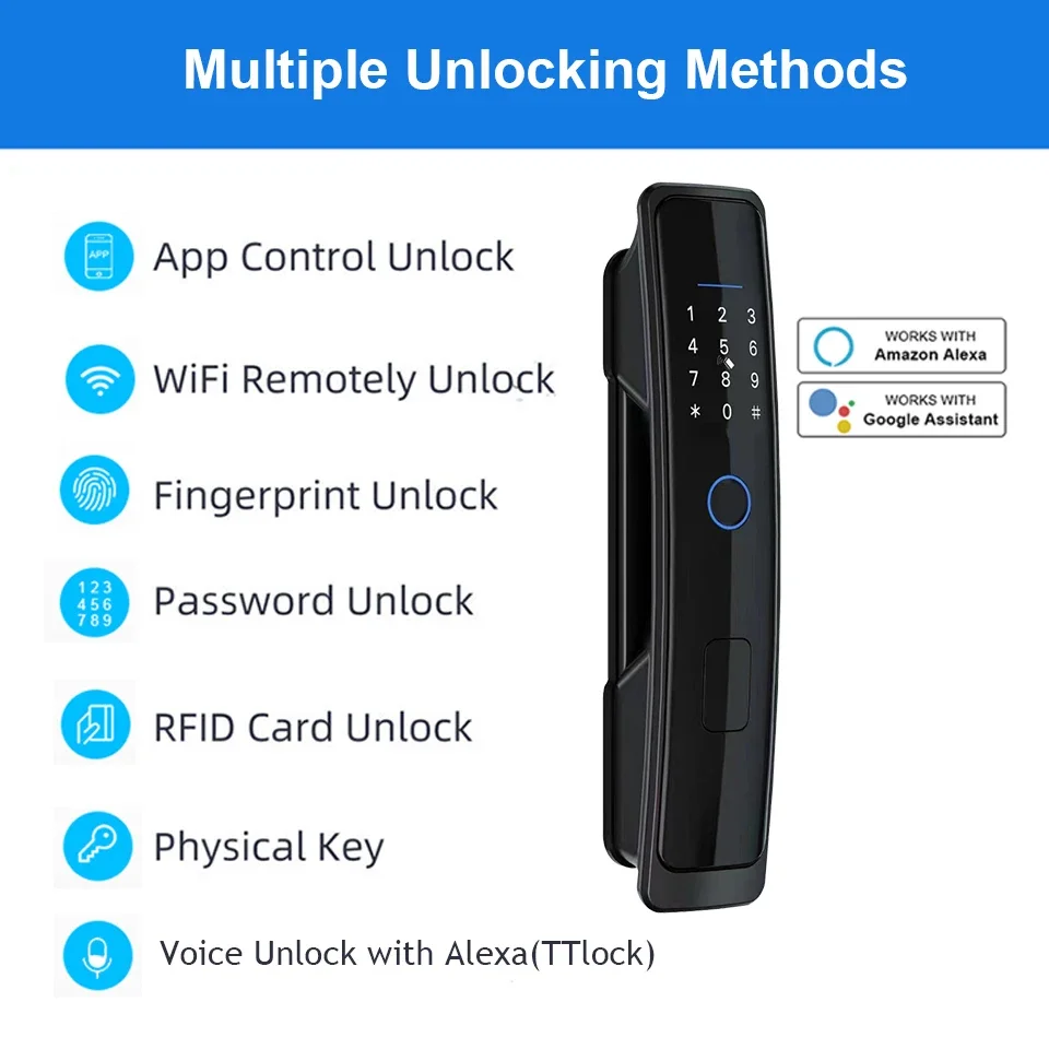 007 Smart App Full Automatic Smart Lock with Wifi  Keyless Aluminum TTLock App Control Cloud Data Storage Options