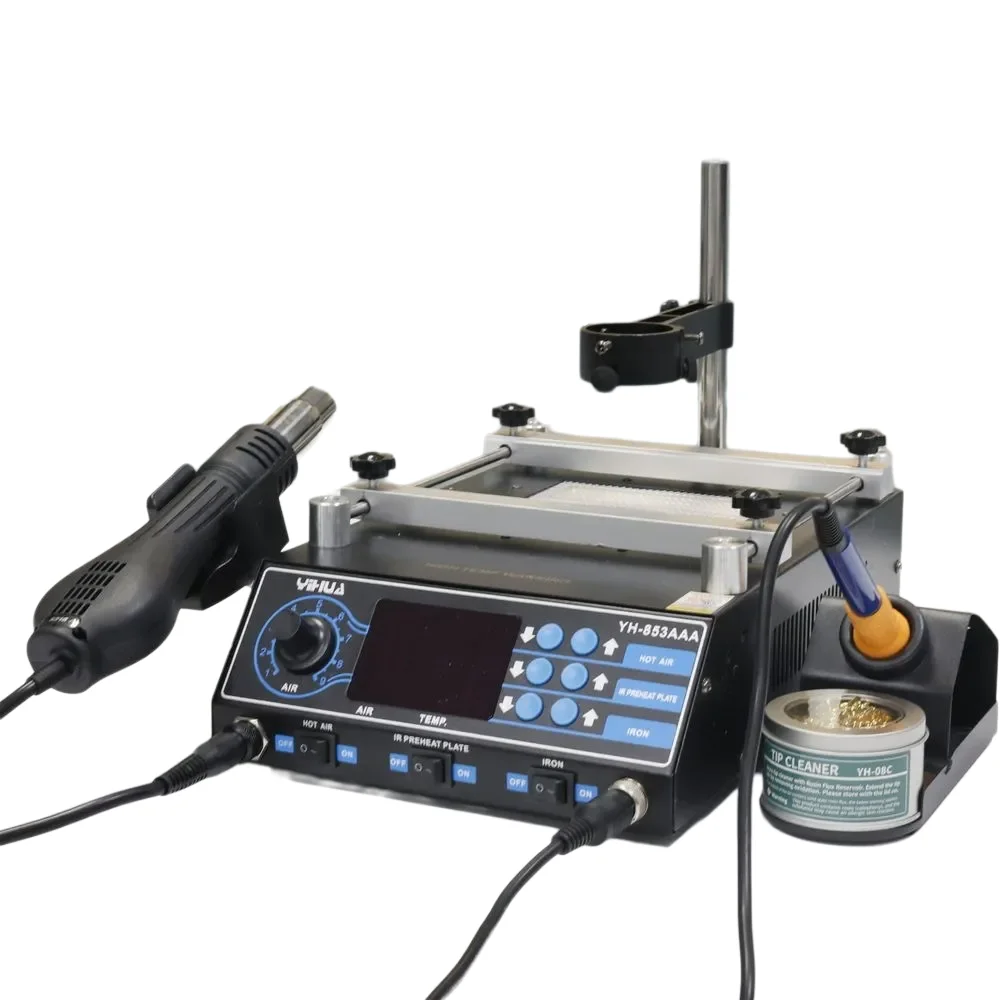 

YIHUA 853AAA Soldering Station 1200W 3 In 1 Hot Air Gun Soldering Iron Preheating Desoldering Station Rework Welding Repair Tool