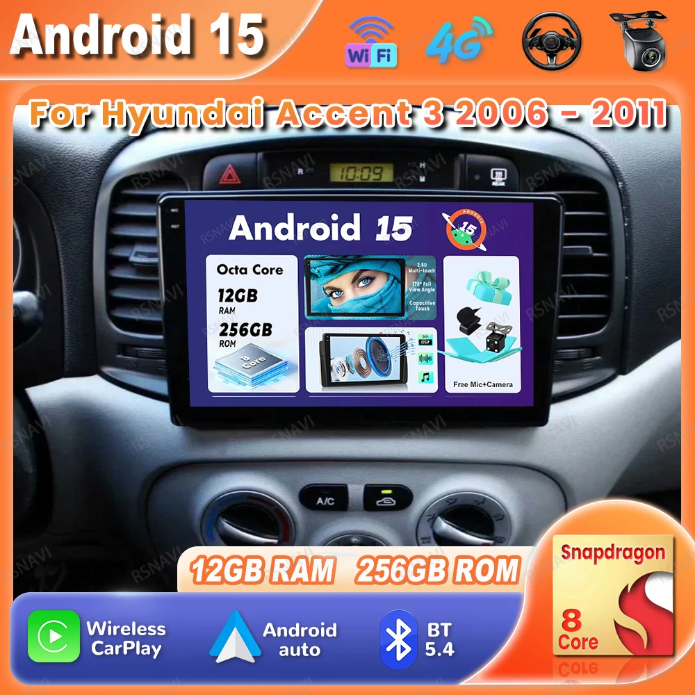 

Car Radio Android 15 For Hyundai Accent 3 2006 - 2011 QLED Autoradio DVD 4G LTE Multimedia BT Qualcomm Navigation GPS Head Unit