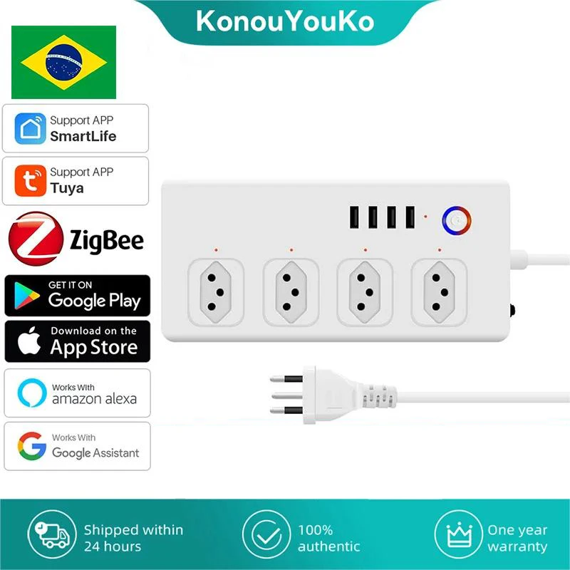 Zigbee Smart Plug Brazil Outlet Power Strip Monitor Timing SocketTuya SmartLife APP Voice Control Works With Alexa Google Home