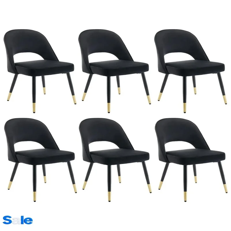 

6-Piece Velvet Upholstered Dining Chair Set with Open Back, Armless Design and Metal Frame for Kitchen and Dining Room