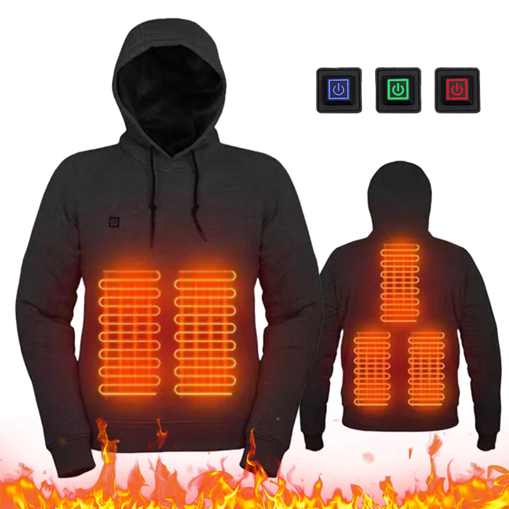 Men Women USB Heating Hoodies USB Rechargeable Long Sleeve Streetwear Loose Coats 3 Heat Levels for Camping Outdoor Work Fishing