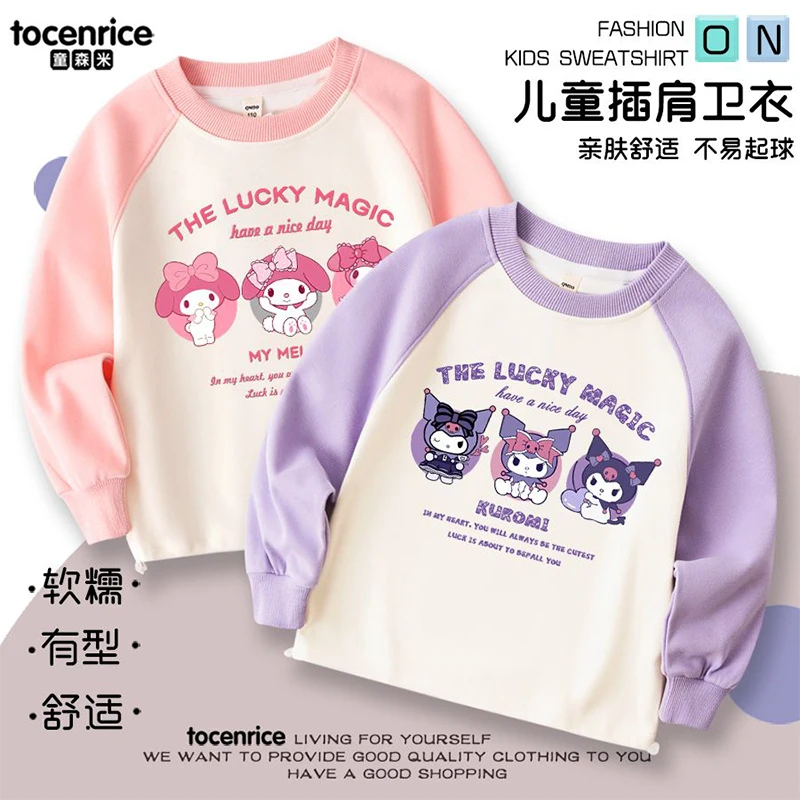 Kawaii Kuromi Girls Hoodie My Melody Anime Autumn Long Sleeve T-Shirt Cartoon Cute Sanrio Top Odzież dziecięca Tide Prezent dla dziecka