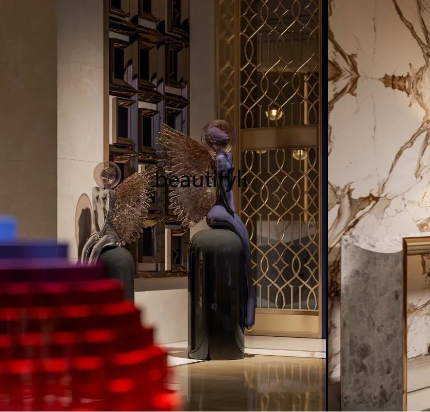 TTT Modern light luxury floor ornaments, winged angel sculpture figures, porch soft decoration