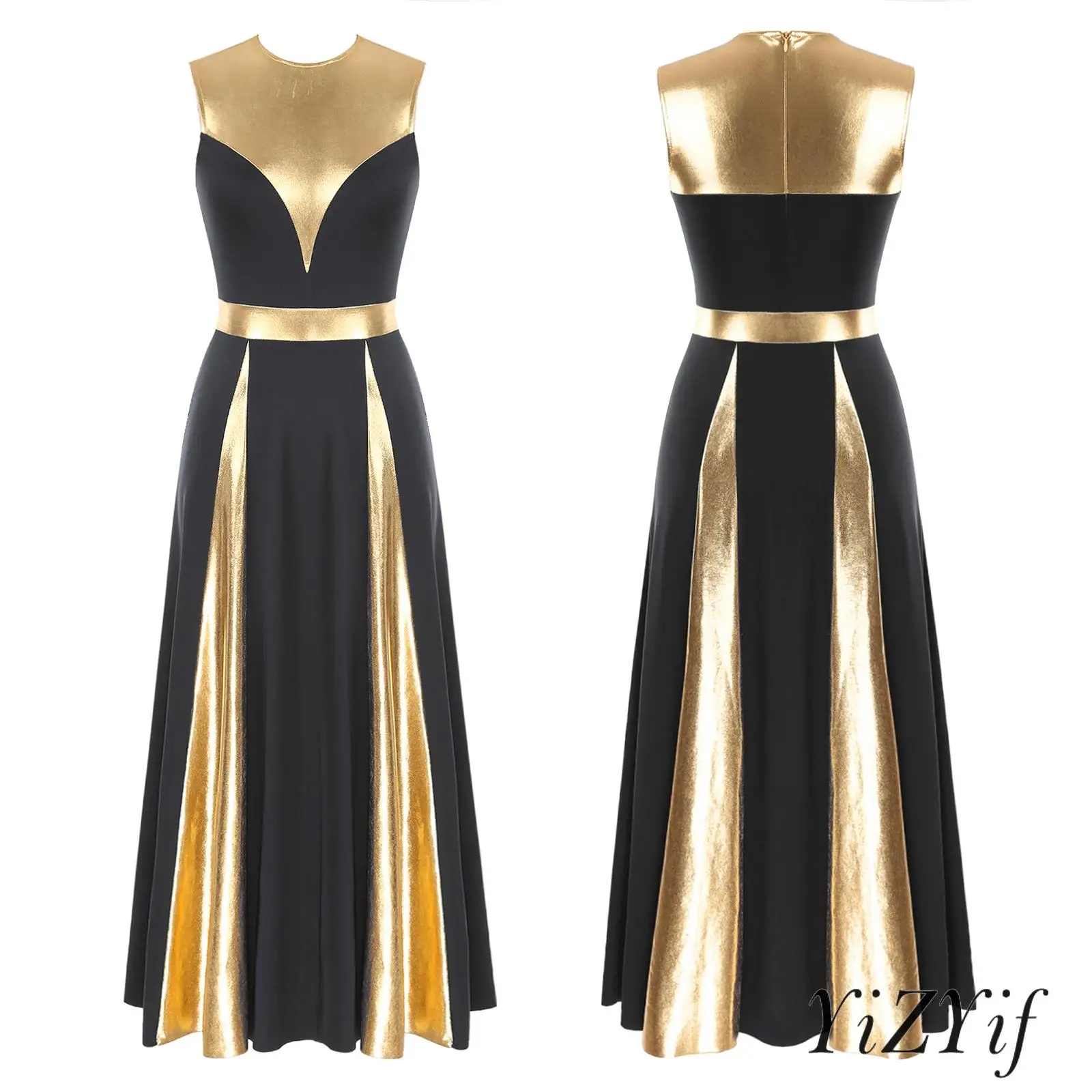 

‌Lyrical Dance Dress for Womens Color Block Patchwork Slim Fit Modern Contemporary Dancewear for Ballroom Dance Competitions