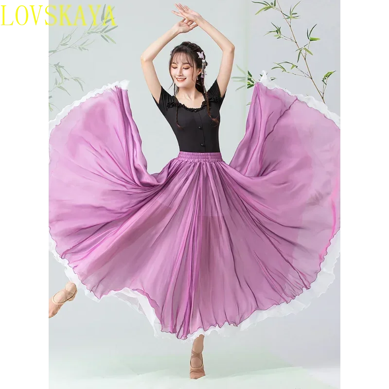 Classical Dance Costume Professional Modern Dance Hall Dance Practice Short sleeved Top Large Swing Yarn 720 Degree Skirt