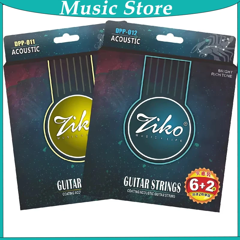 ZIKO Lot de 10 cordes de guitare acoustique à enroulement rond – Pack économique – Son brillant et riche pour la performance – Accessoires pour guitare acoustique