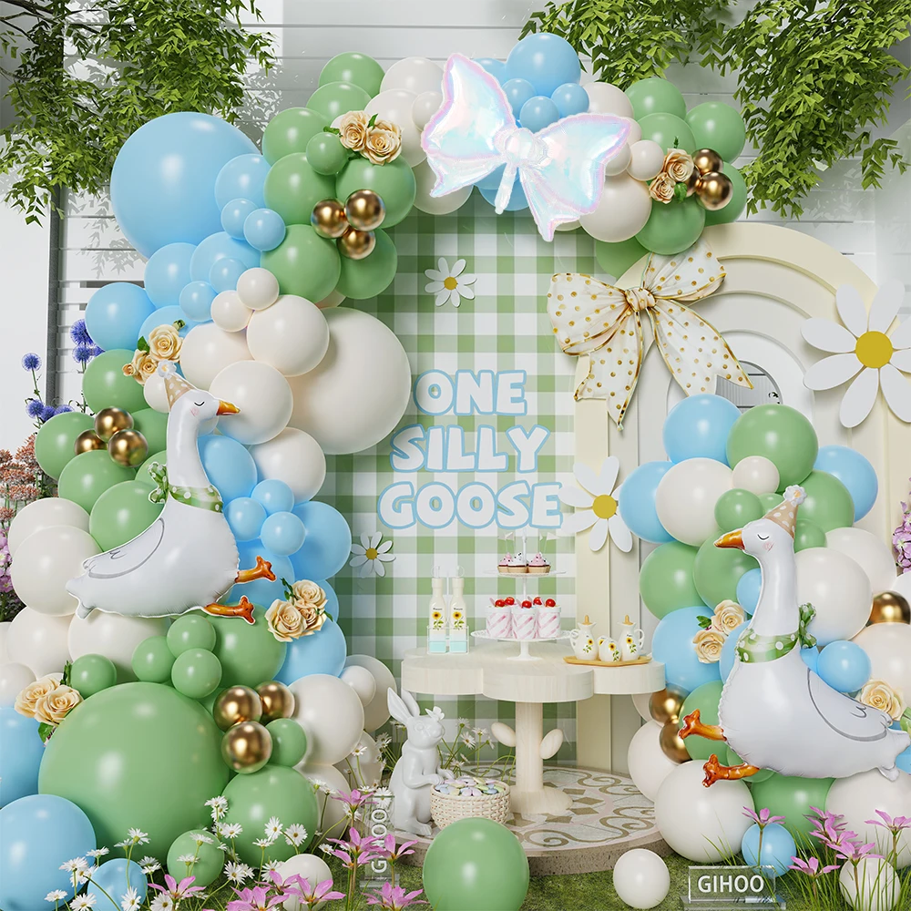 

108Pcs One Silly Goose Balloon Arch Kit With Transparent Bow Helium Ball Walking Animal Baby Shower Gender Reveal Birthday Decor