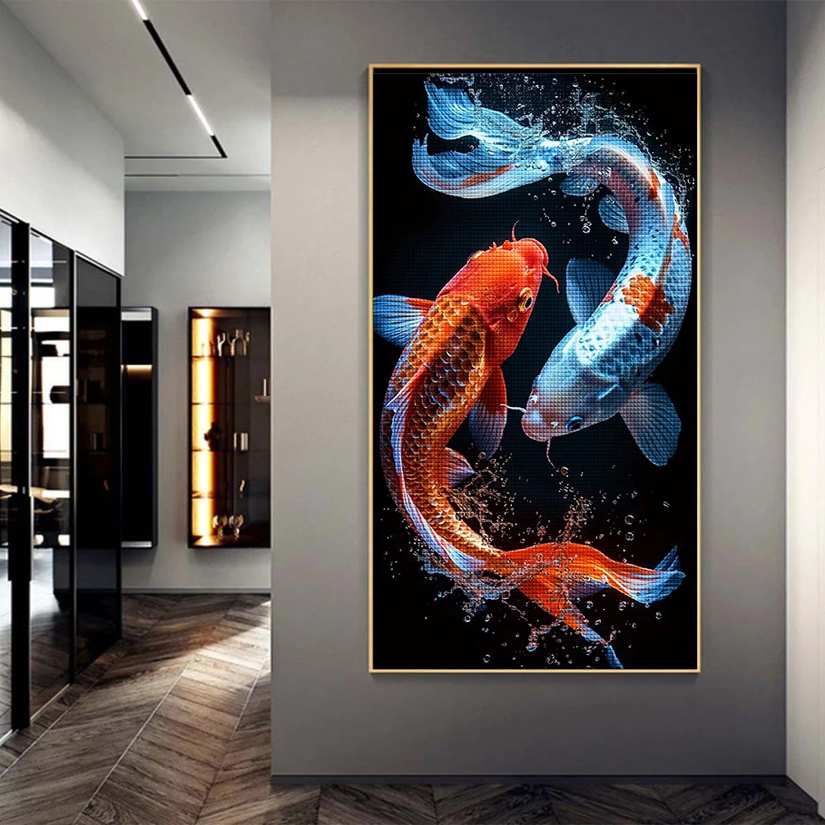 5D DIY Diamond Painting Two Fish Koi Full Drill Cross Stitch Kits Diamond Mosaic Aquatic Animals Large Size Art Home Decor