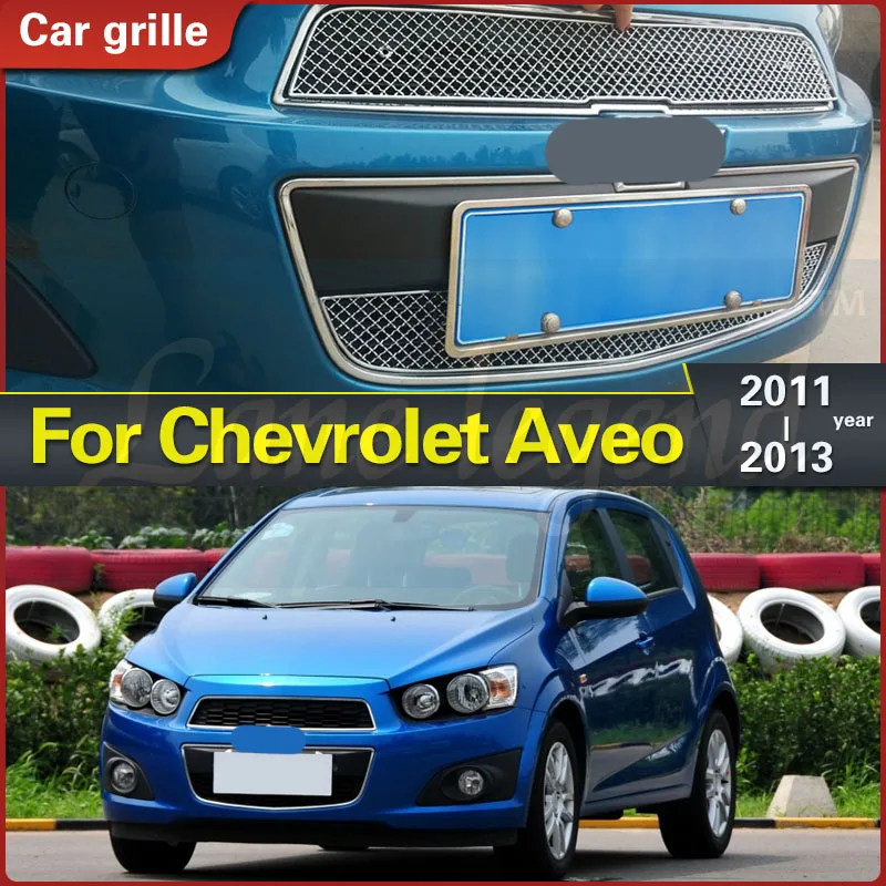 

For Chevrolet Aveo 2011 2012 2013 Grill Grille Front Racing Cover High Quality Stainless Steel Honeycomb Mesh Body 2pcs Grills