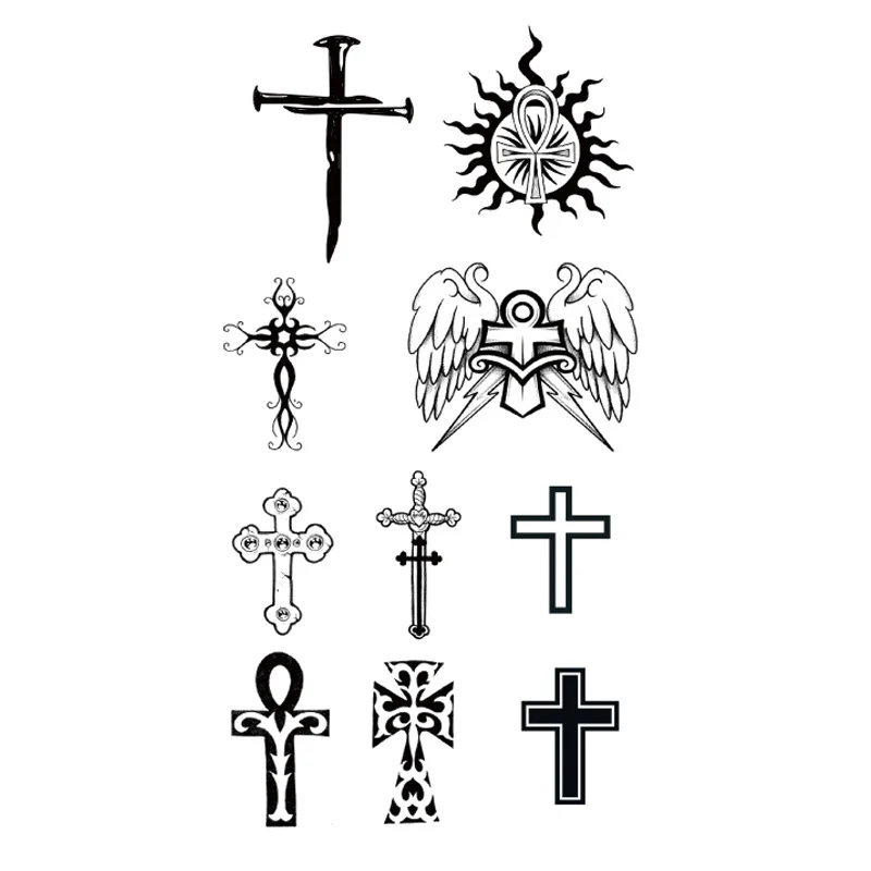 Tatouage temporaire croix autocollant de tatouage temporaire imperméable petit sur le doigt cou main Flash Tatoo faux tatouage pour fille femmes hommes