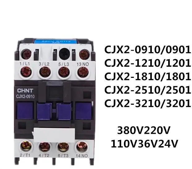 CHINT CJX2-5011 AC Contactor,  220V/380V, Magnetic Motor Starter, Three-phase, Three-pole, DIN Rail Mounted