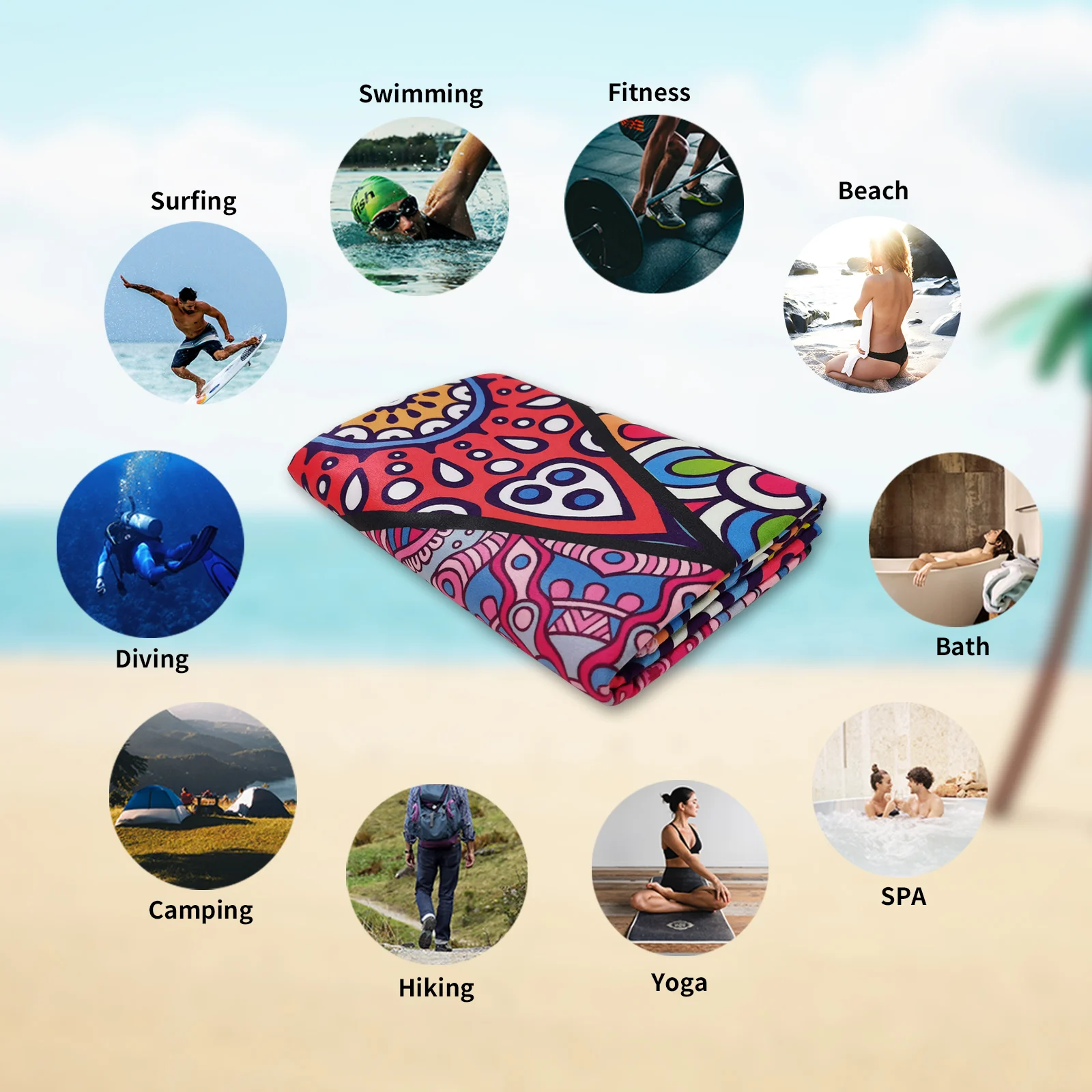 HiTurbo Microfiber Blanket Quick Drying Beach Towels, Oversized 35*71in Printing Towel, Super Absorbent Pool Towel Blanket, Bohe