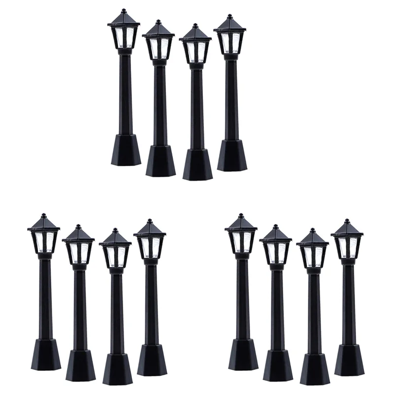 

DELAM-12Pcs Street Post Lights Model Railway Train Lamp Post Lights Miniature Village Pathway Lantern Post For DIY Dollhouse