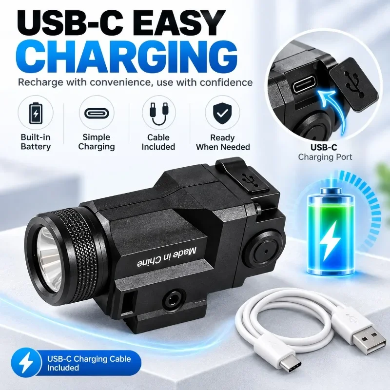 Nylon Rail Mount LED Torch with Built-in Battery, USB Rechargeable, Fit 20mm Rail, Outdoor Night Toy Accessory