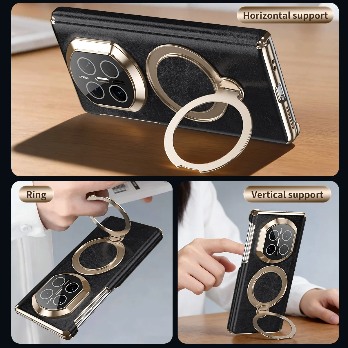 Advanced Oil Wax Texture Leather Phone Case, For Huawei Mate X7 X6 X5 Central Hinge All Inclusive Lens Protection Bracket Cover view 3