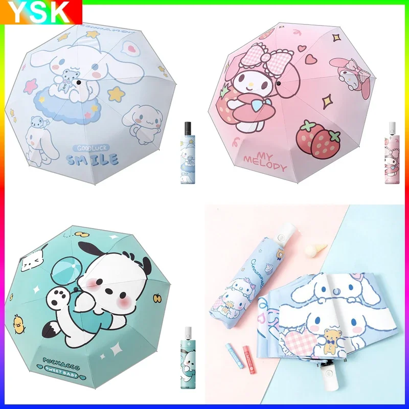 MINISO Sanrio Kuromi Umbrella Rain or Shine Cinnamoroll Pochacco Kuromi Melody Anime Folding Automatic Coating Best Gift