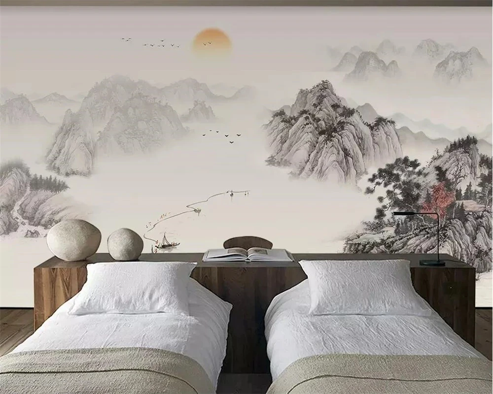 Customized Chinese artistic conception abstract ink landscape mural 3D wallpaper bedroom restaurant Living room TV background