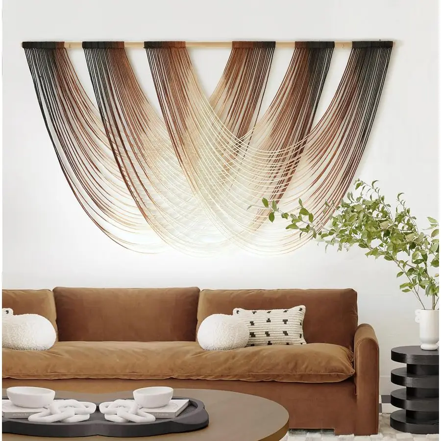 

Wall Hanging Brown Dip Dyed Large Fiber Yarn Wall Art Boho Wall Decor Boho Bedroom Living Room Wall Decor,59 W x 33 L