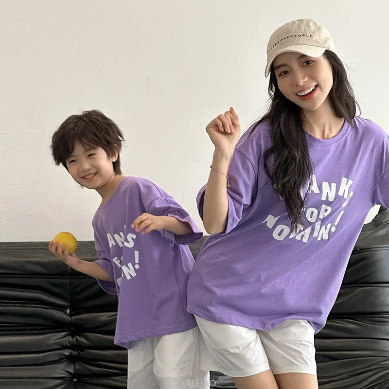 

Family Parent-child Clothes Short Sleeve Tee Shirt Cotton MotherShirts Shorts Outfits Set Summer Father and Son Daughter Same T