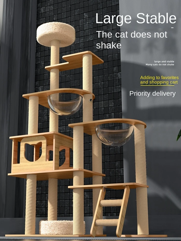 Climbing Frame Tree Super Large Jumping Platform Cat Climber Scratching Pole Solid Wood Space Capsule Cat Climber