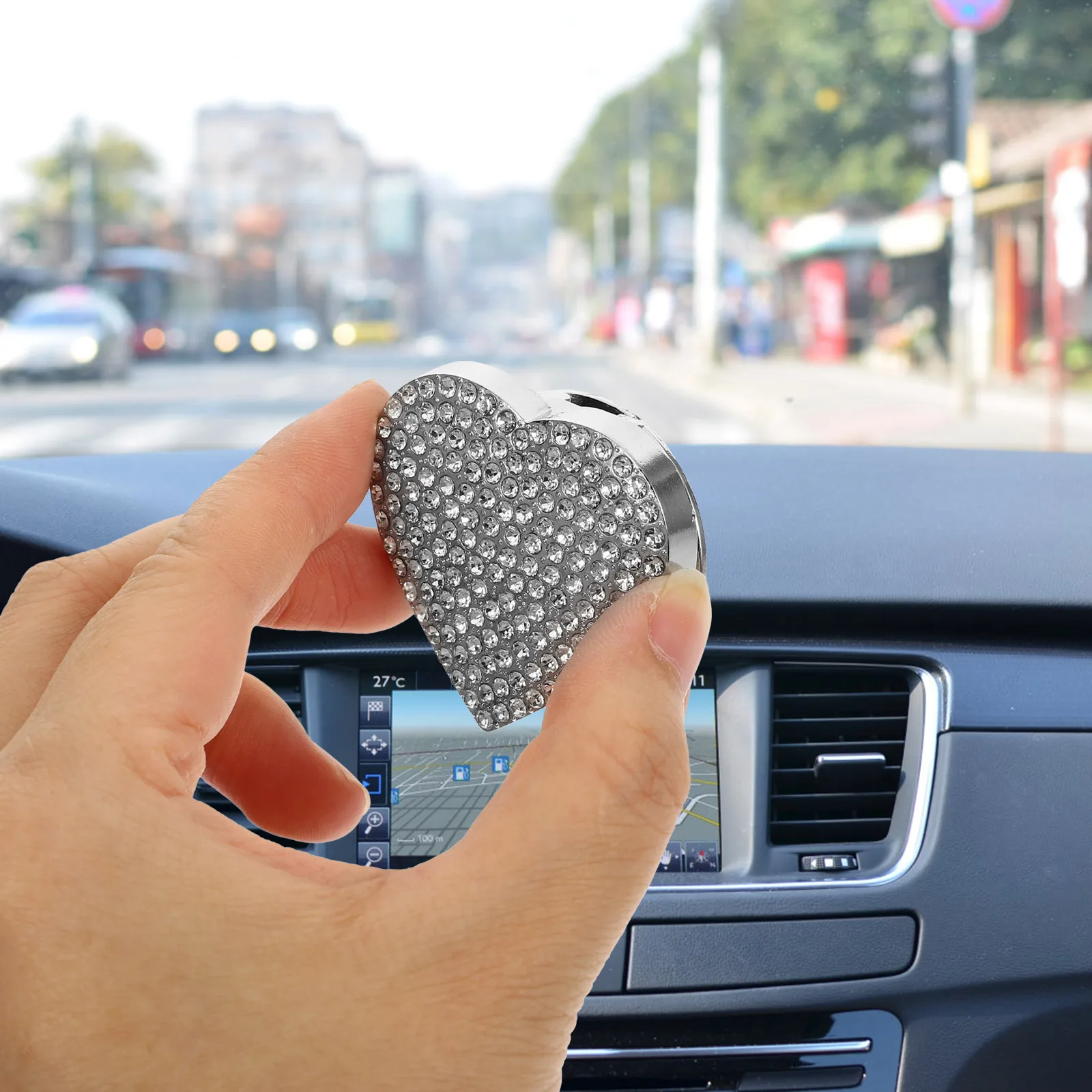 

Car Engine Start Button Cover Heart Shaped Rhinestone White Protective Switch Universal Accessories Push to Start Bling Car