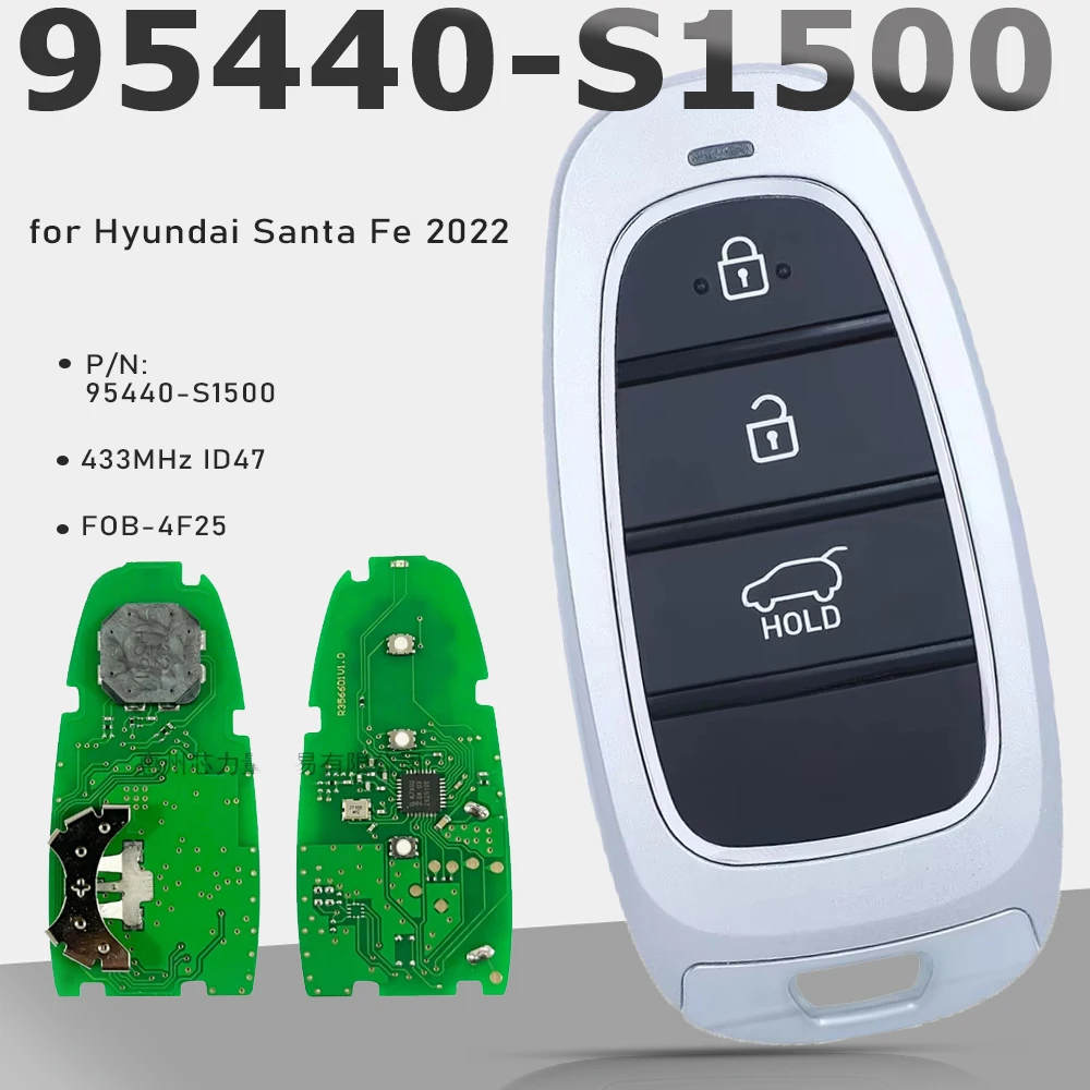 

KEYECU 95440-S1500 Keyless Go Smart Remtoe Key 433 МГц ID47 чип 3-кнопочный брелок для Hyundai Santa Fe 2022