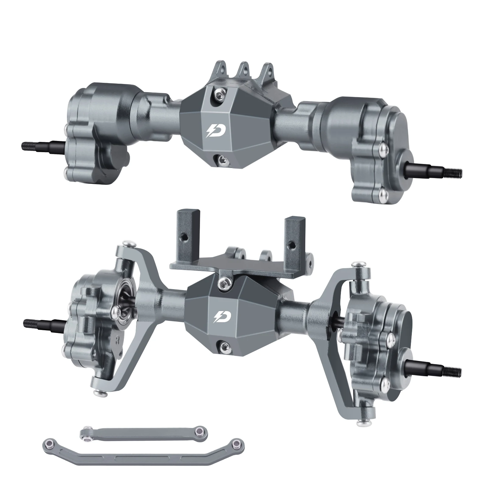 مجموعة محاور البوابة الأمامية والخلفية من الألومنيوم DashRC مع تروس فولاذية، وحامل مؤازر، وصلات توجيه لزاحف الصخور Redcat Ascent18 RC