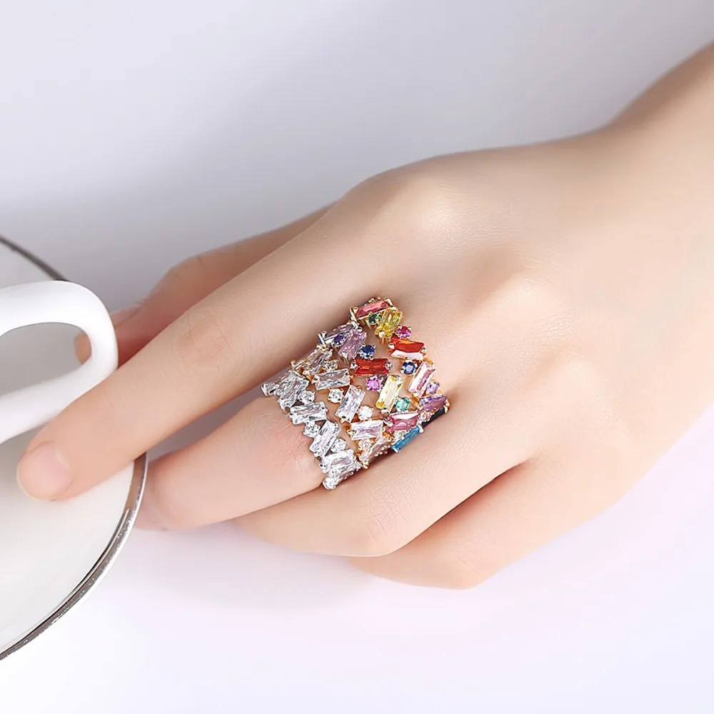 SUGO 2022 صيف جديد موضة جميلة متعدد الألوان تصميم غير منتظم خواتم زركونيا للنساء الاتجاه عشاء مبهر مجوهرات هدية #6