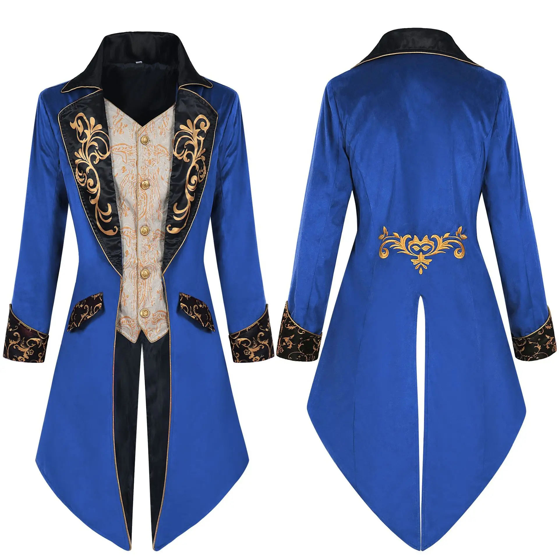 Men Steampunk Gothic Victorian Jacket Vintage Purple Velvet Tailcoat Medieval Frock Coat Uniform Renaissance Costume Homme