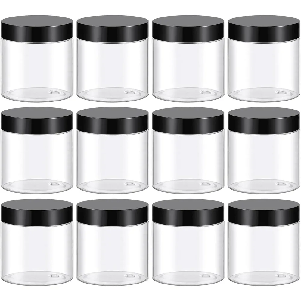 4 Oz Empty Round Clear Plastic Jars with Lids BPA Free Cosmetic Containers for Lotion Cream Body Butter Ointments Makeup Travel Storage Slime Jars 12 Pack