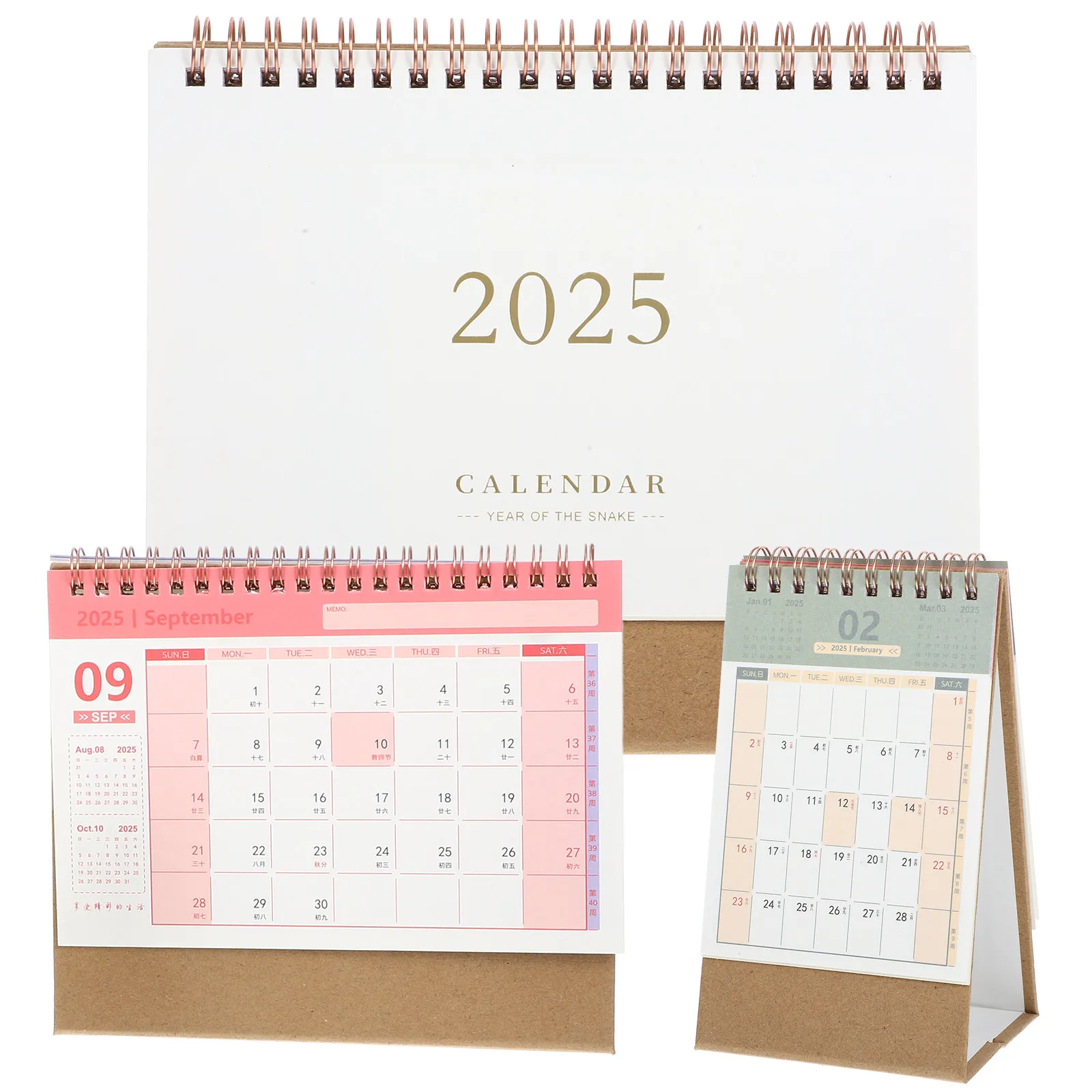 

3Pcs Desk Calendar Thick Paper Spiral Binding Freestanding Office Desktop Month Calendar Daily Use Scheduling Planner Home Decor
