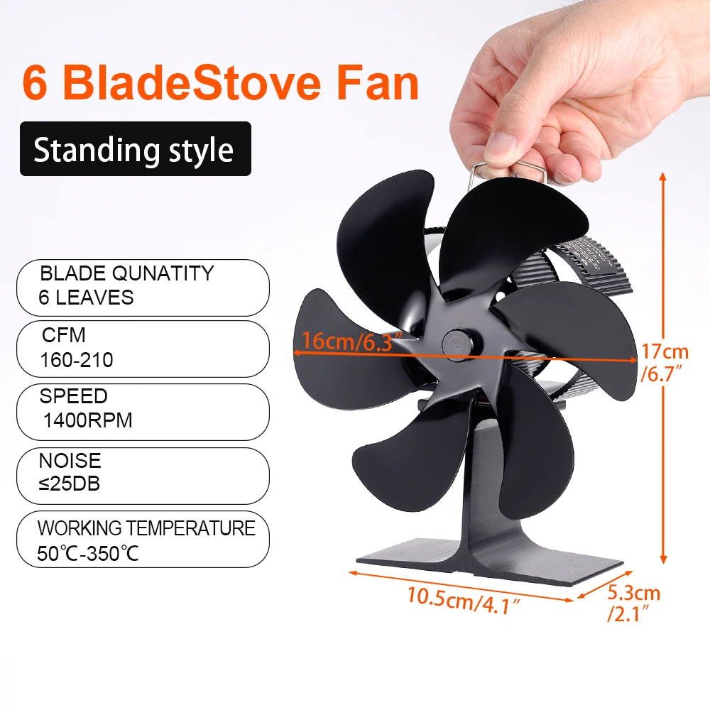 6 Blades Heat Powered Stove Fan Log Wood Burner Outdoor Ice Fishing Wood Stove Fan Eco-fan Home Efficient Heat Distribution