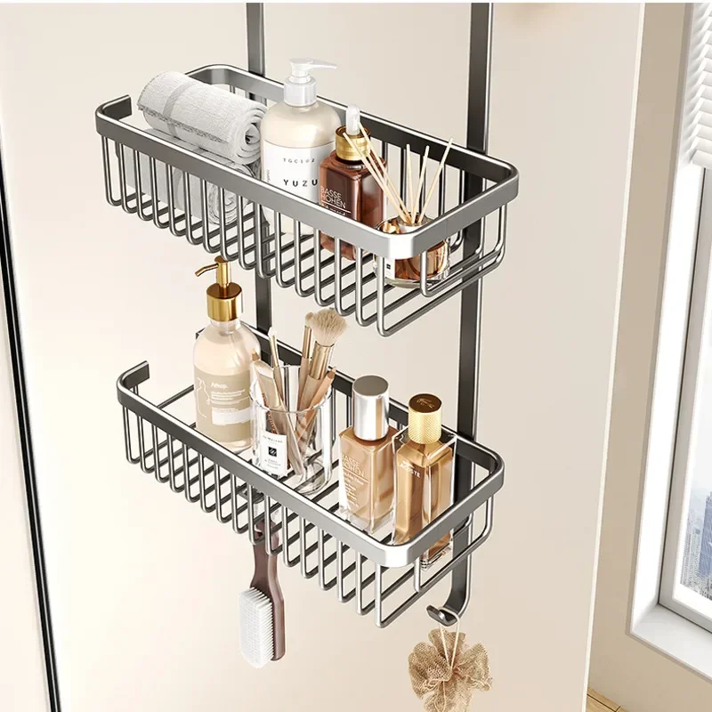 No Hole Shower Room Hanging Basket Door After The Multi-layer Shelf In The Bathroom Hanger Glass Door Partition Shampoo Holder