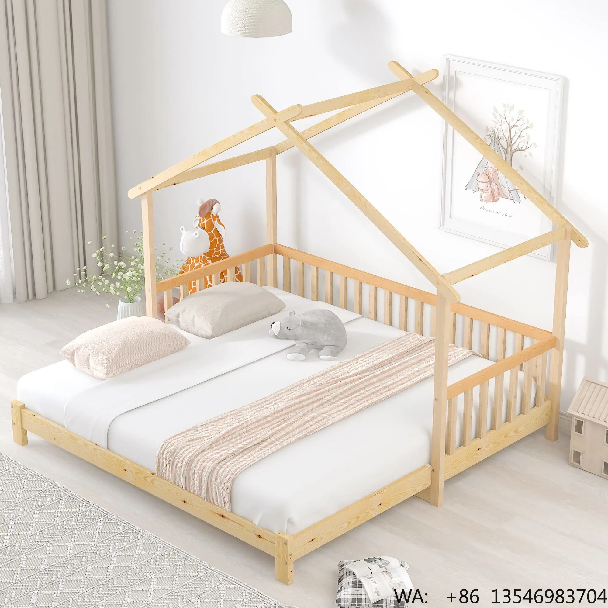 

Modern Design Scalable Children's Trundle Floor Bed Extendable Pine Wood Domestic Bed Frame Kids