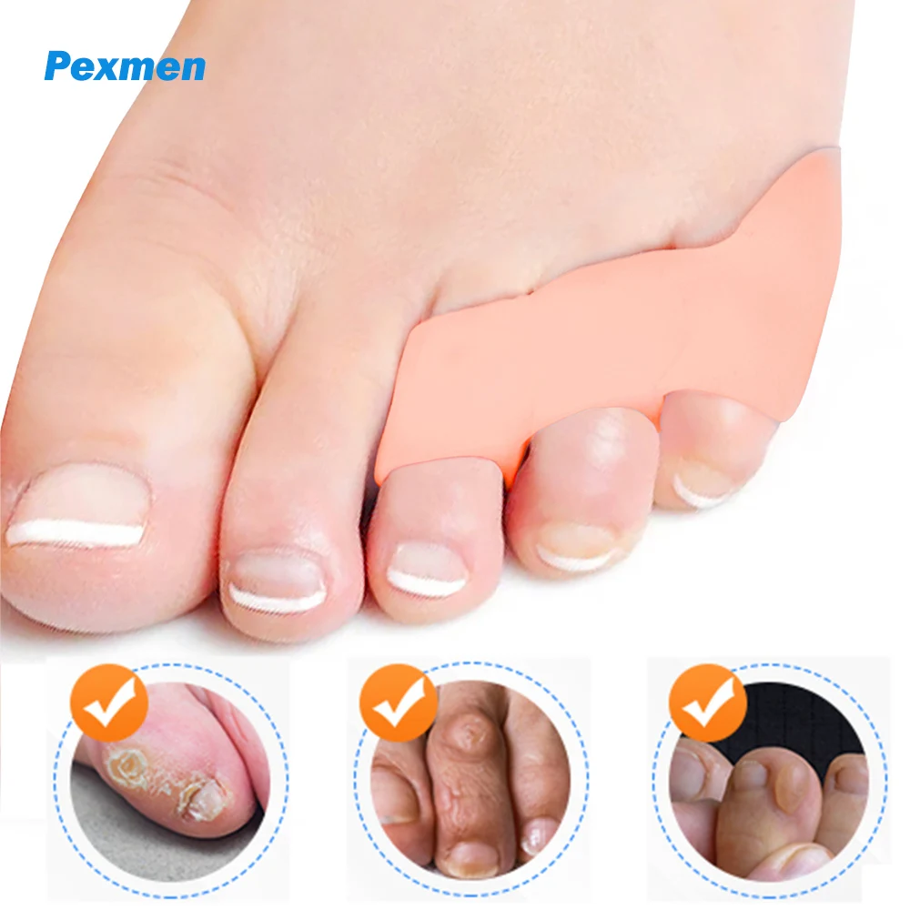 Pexmen 2/4Pcs Three-holes Pinky Toe Separator Bunion Corrector Pain Relief Little Toe Separator Protector Foot Care Spacer