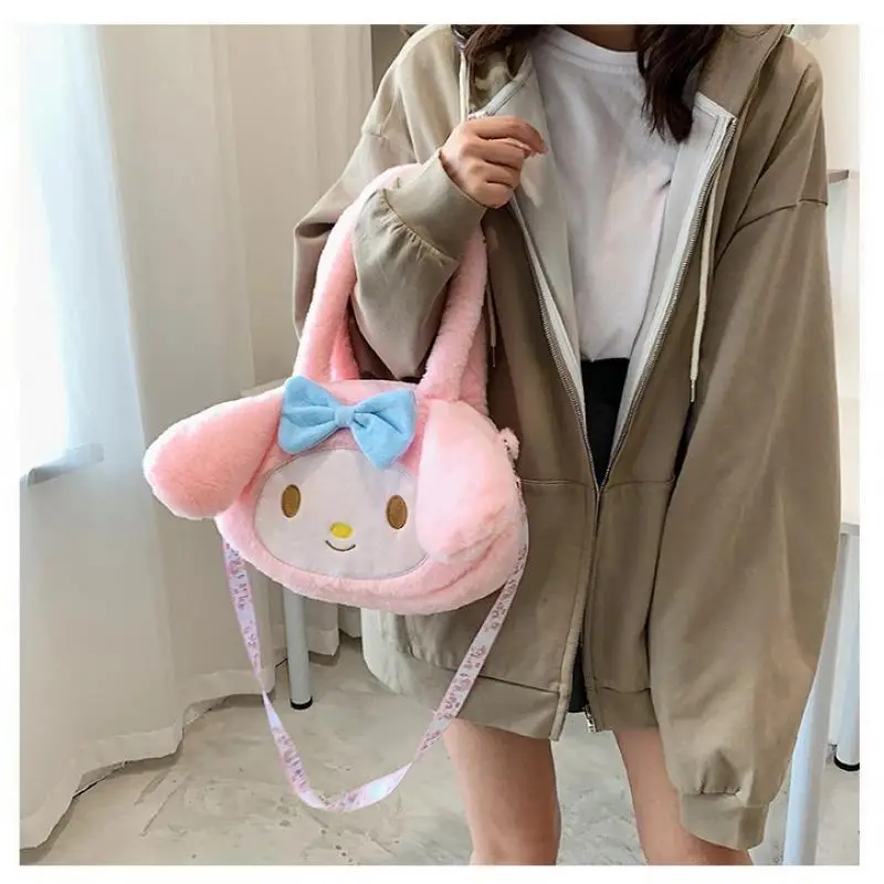 Ins Sanrios Crossbody Bag Kuromi Velvet Tote Bag Tuition Bag Cute Anime Figure Cinnamoroll Kawaii Cartoon Handbag Girl Gift