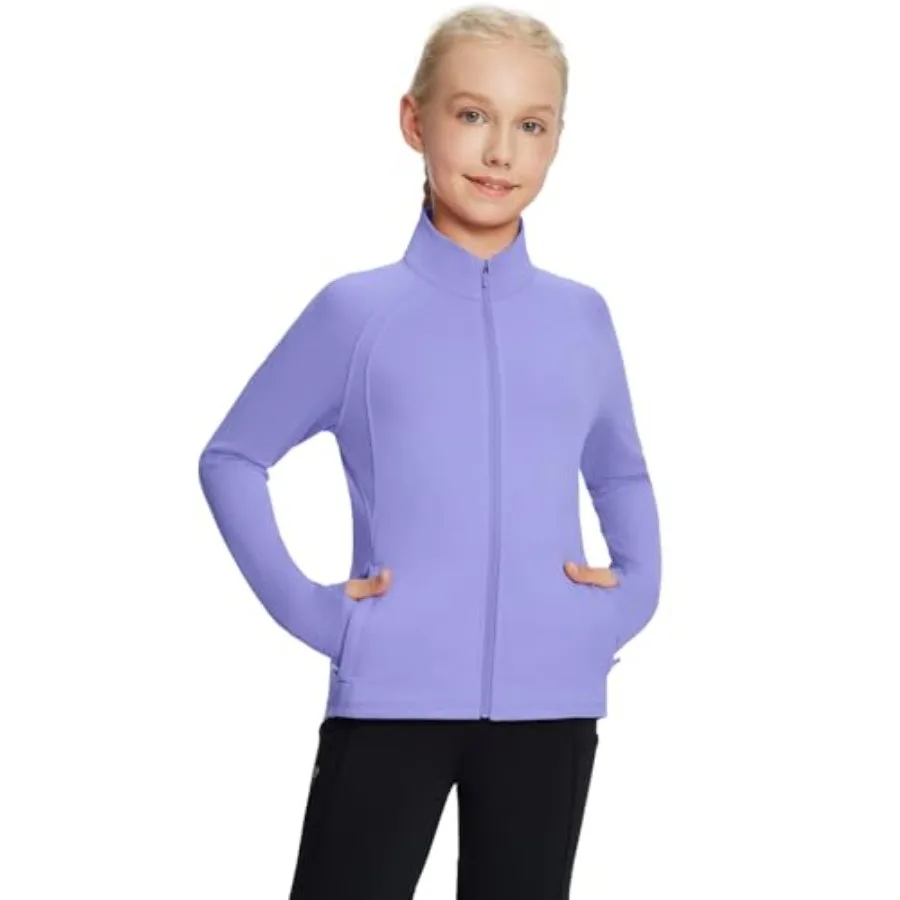 

baleaf Fleece Girls Jacket Zip Up Fall Jackets Equestrian Riding Shirts Thermal Athletic Sweatshirts Warm