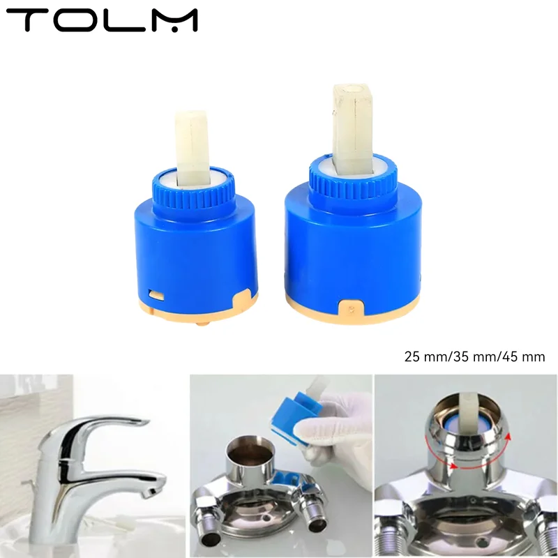 

TOLM 25 мм/35 мм/40 мм высококачественные смесители для ванны для раковины дисковый картридж керамический 2 шт. синий Керамический клапан смеситель аксессуары