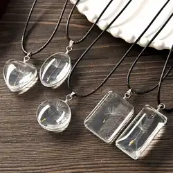 Transparent Round Dried Flower Dangle Glass Pendant Necklace Dandelion Fresh Preserved Petal Leather Chain Necklace for Gift