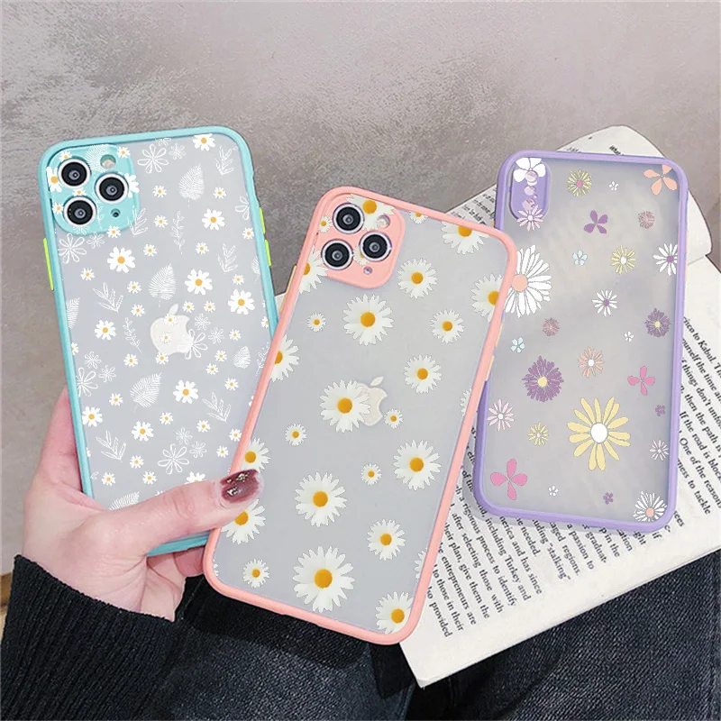 Daisy Flowers Phone Case for iphone 7 8 Plus For iphone X XR XS MAX 16 15 14 11 12 13 Pro Max Floral Shockproof Cover Fundas