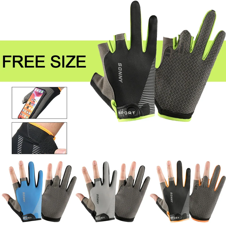 LOOGDEEL-guantes de pesca de seda de hielo para hombre y mujer, protección solar, antideslizantes, transpirables, Anti-UV, dos dedos, para deportes,