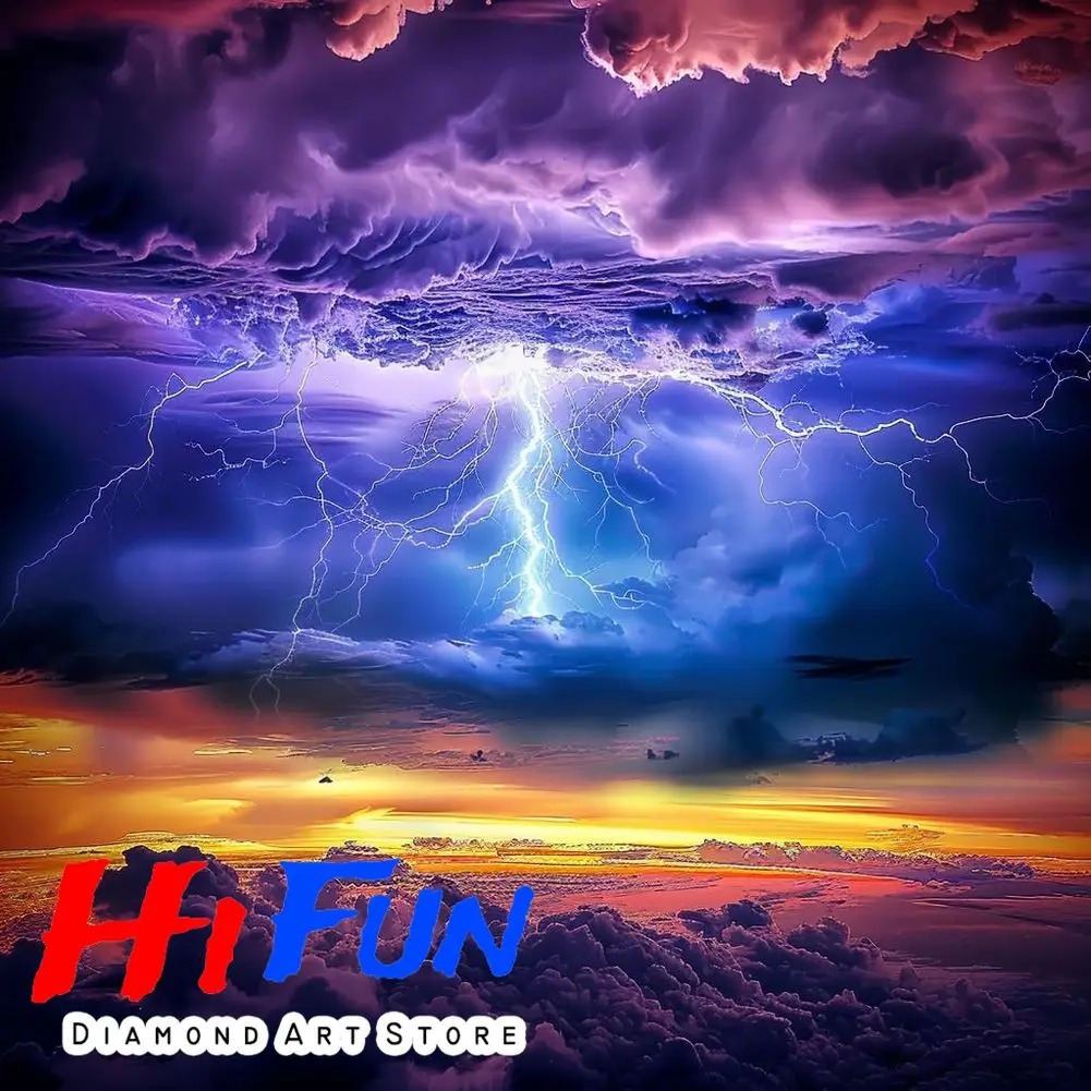 

New Arrival Stormy Night Lightning Strike Diamond Painting Needlework Purple Sky Thunder Poster Diamond Embroidery Mosaic Gift