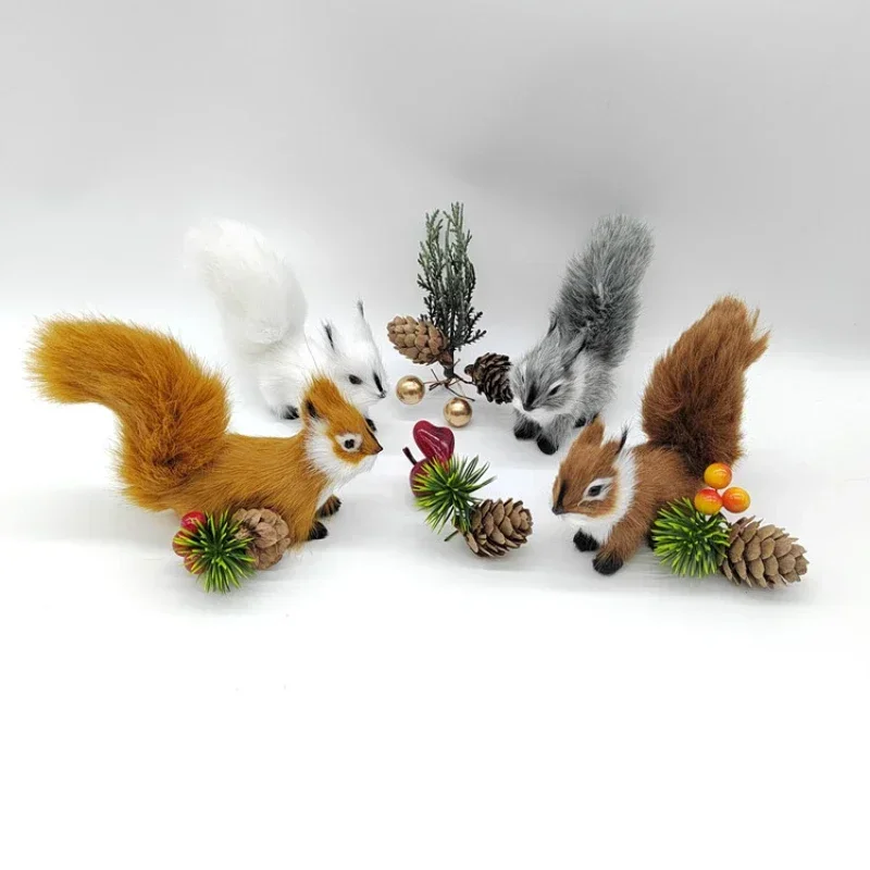 Simulation Squirrel Animal Figurines Miniatures Artificial Fake Squirrel Tree Ornaments Christmas Table Children Birthday Gift