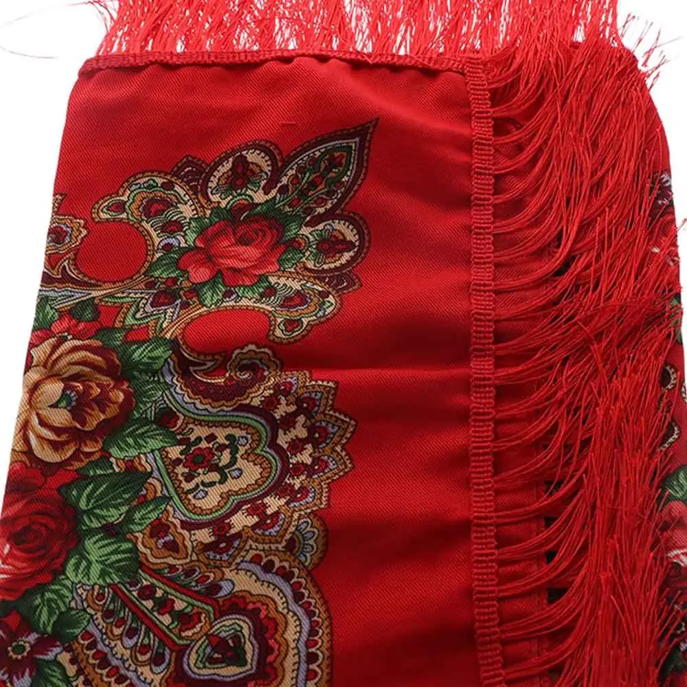 Modny szal w stylu vintage z pashminy, z nadrukiem, w rosyjskim stylu, duży rozmiar, z frędzlami, chusta, szal, kwadratowy szal