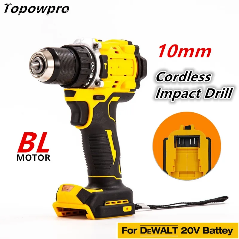 

20 Torque Cordless Electric Drill 10MM Chuck Brushless Impact Drill Screwdriver Suitable For DeWALT 20V Battery Power Tools