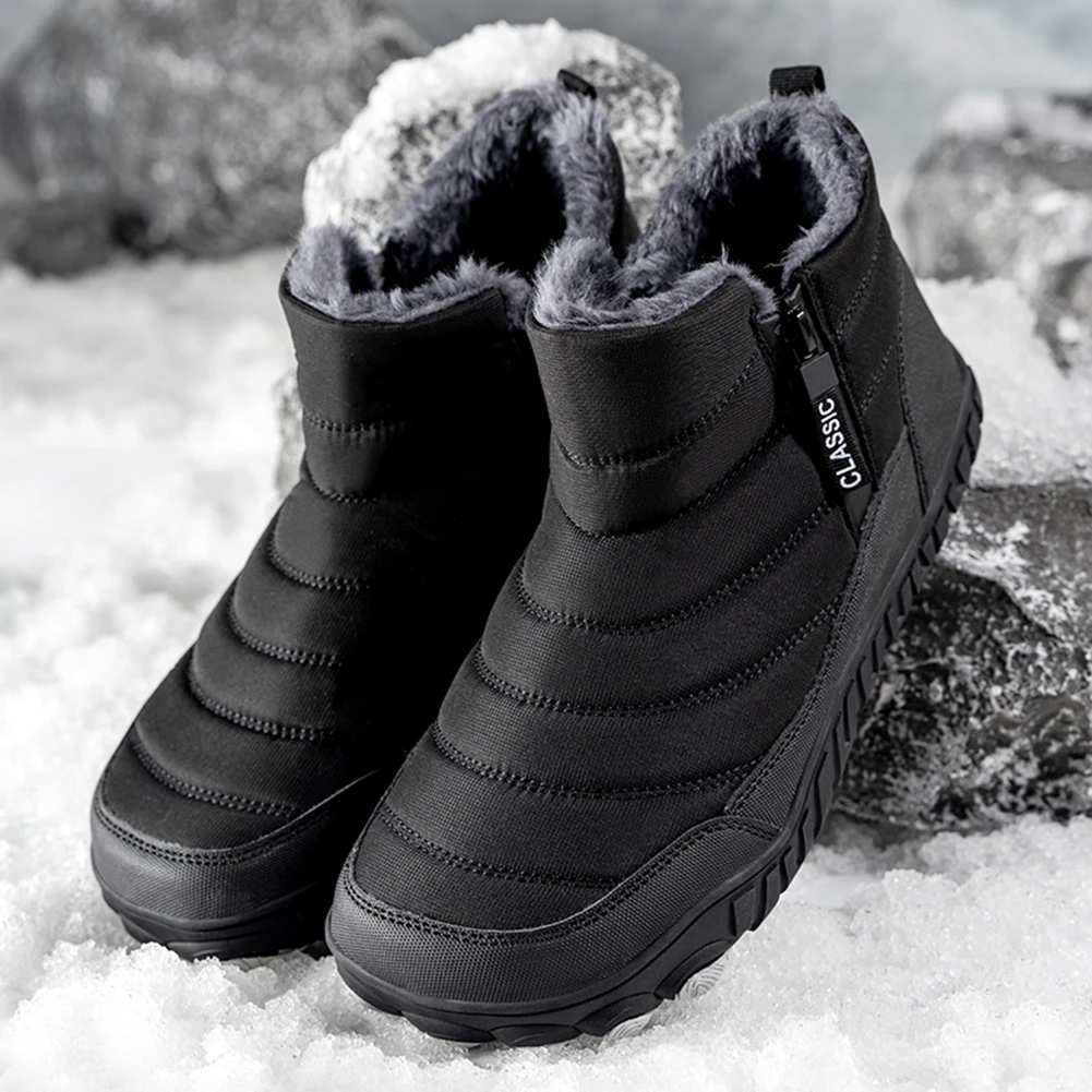 Winter Snow Boots Men Fur Big Size 46 Waterproof Ankle Boots Plush BareFoot Hiking Shoes Outdoor Work Shoes Ladies Snow Boots