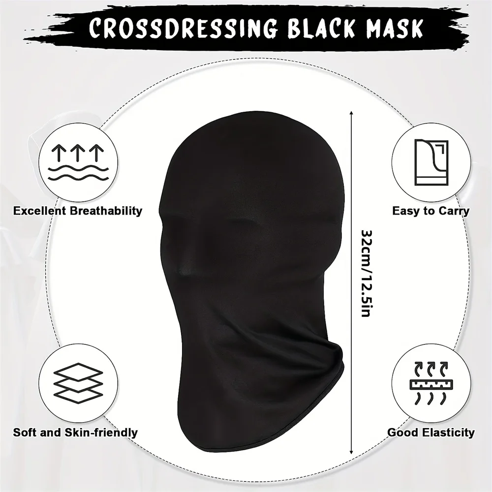 2 Pcs Full Face Mask,Faceless Masquerade Mask, Adult Black Face Mask Unisex Standard Seamless Fetish Hoods for Halloween Cosplay