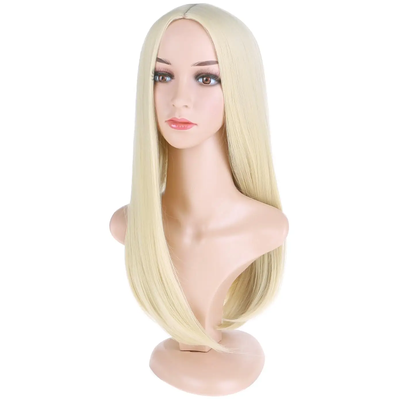 Perruques longues blondes pour femmes, cheveux lisses, blond platine, perruques synthétiques avec raie centrale, Cosplay, fête d'halloween ou usage quotidien